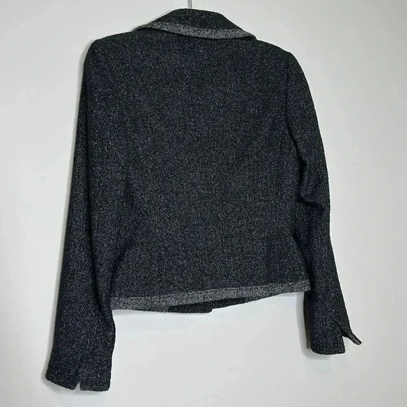 Elie Tahari Black Silver Buttoned Mottled Tweed Jacket - Picture 10 of 10